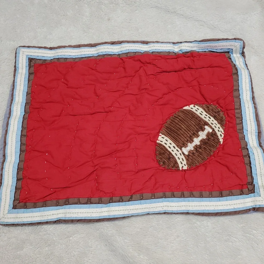 Pottery Barn Kids Red Quilted Football Toddler Crib Pillow Sham Cover Set Pair